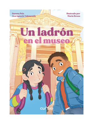 dos niños con un museo detrás