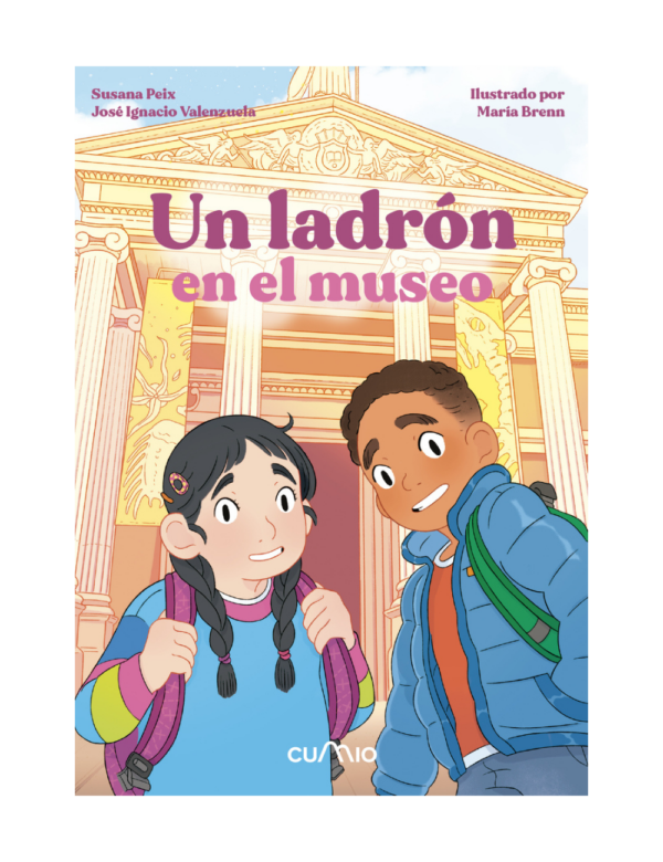 dos niños con un museo detrás